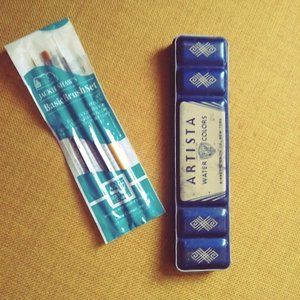 Vintage Binney & Smith Artista Paint box & Jackie Shaw Basic Brush craft package